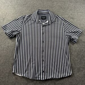 Bugatchi Shirt Mens L Blue Stripe OoohCotton Tech 8 Way Stretch Short Sleeve